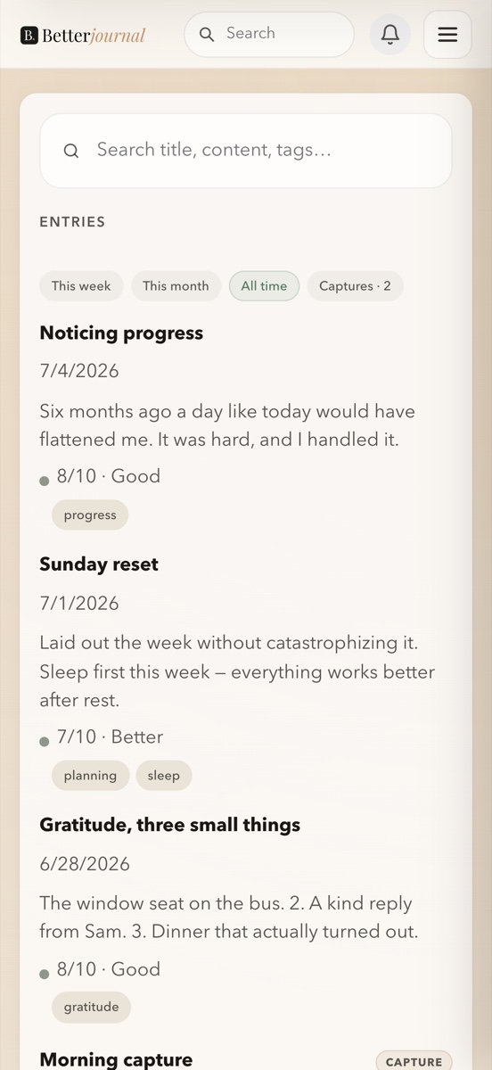 The Betterjournal app on iPhone